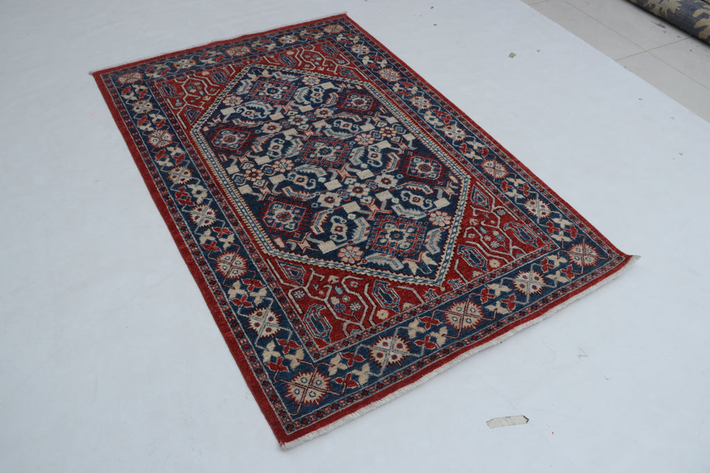 4x6 Beige & Brown Chobi Area Rug | Handmade Wool & Cotton Floral Rug | Luxury Vegetable Dyed