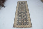 3x8 Beige & Gray Chobi Runner Rug | Handmade Wool & Cotton Floral Rug | Luxury Chobi Rug