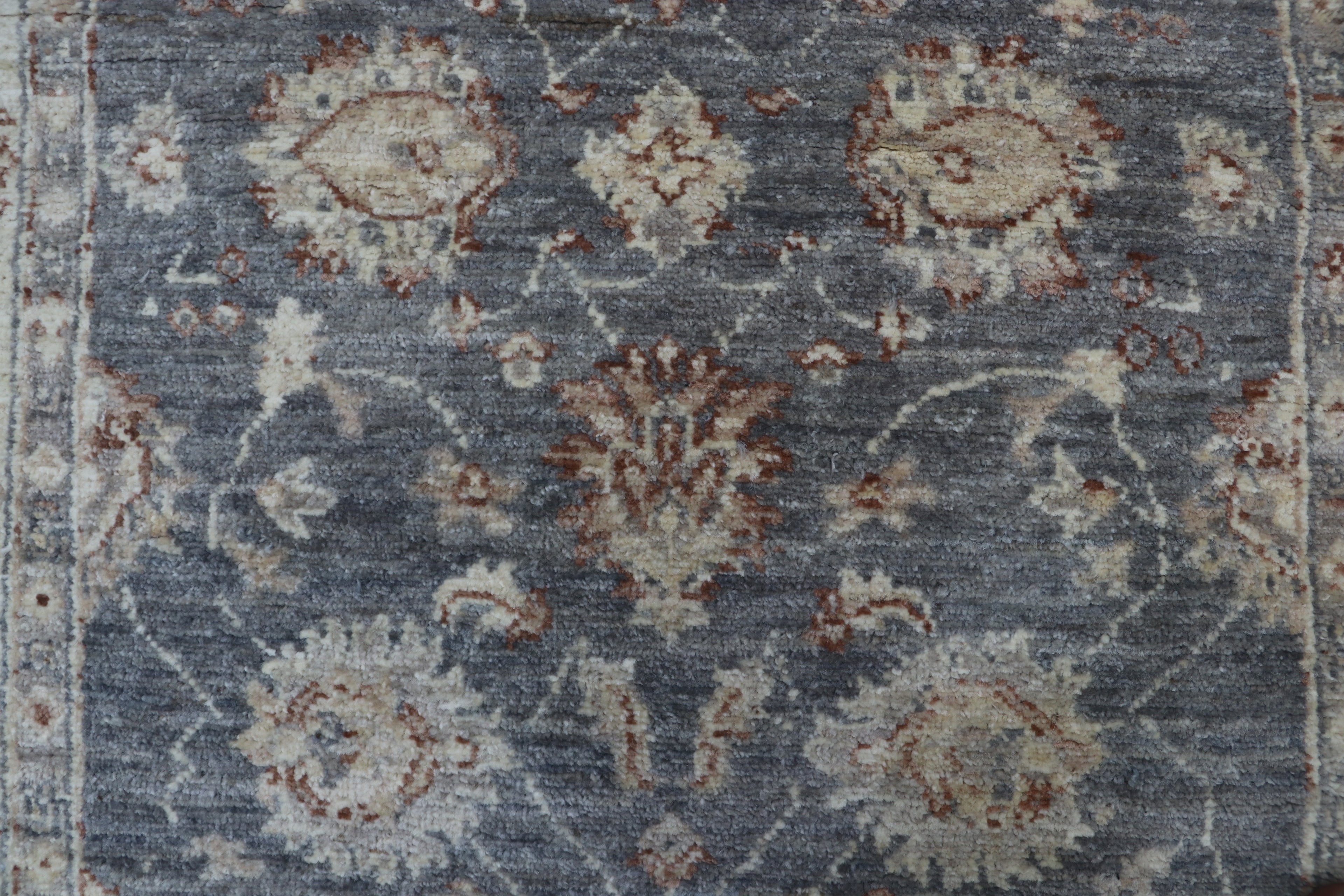 3x8 Beige & Gray Chobi Runner Rug | Handmade Wool & Cotton Floral Rug | Luxury Chobi Rug
