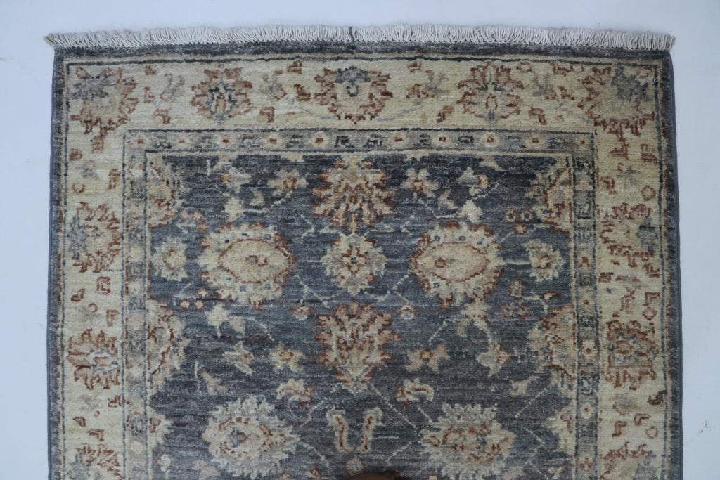 3x8 Beige & Gray Chobi Runner Rug | Handmade Wool & Cotton Floral Rug | Luxury Chobi Rug
