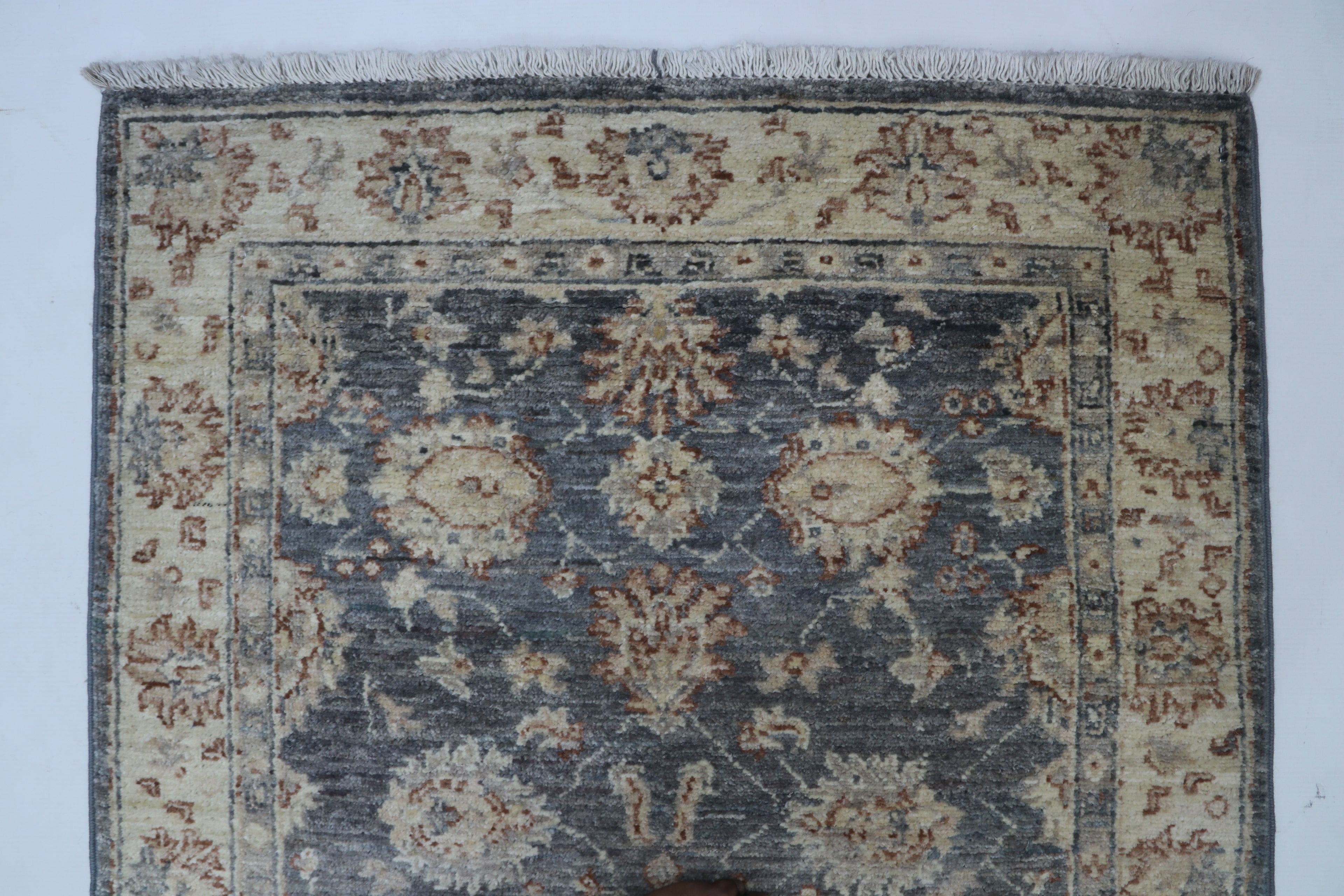 3x8 Beige & Gray Chobi Runner Rug | Handmade Wool & Cotton Floral Rug | Luxury Chobi Rug