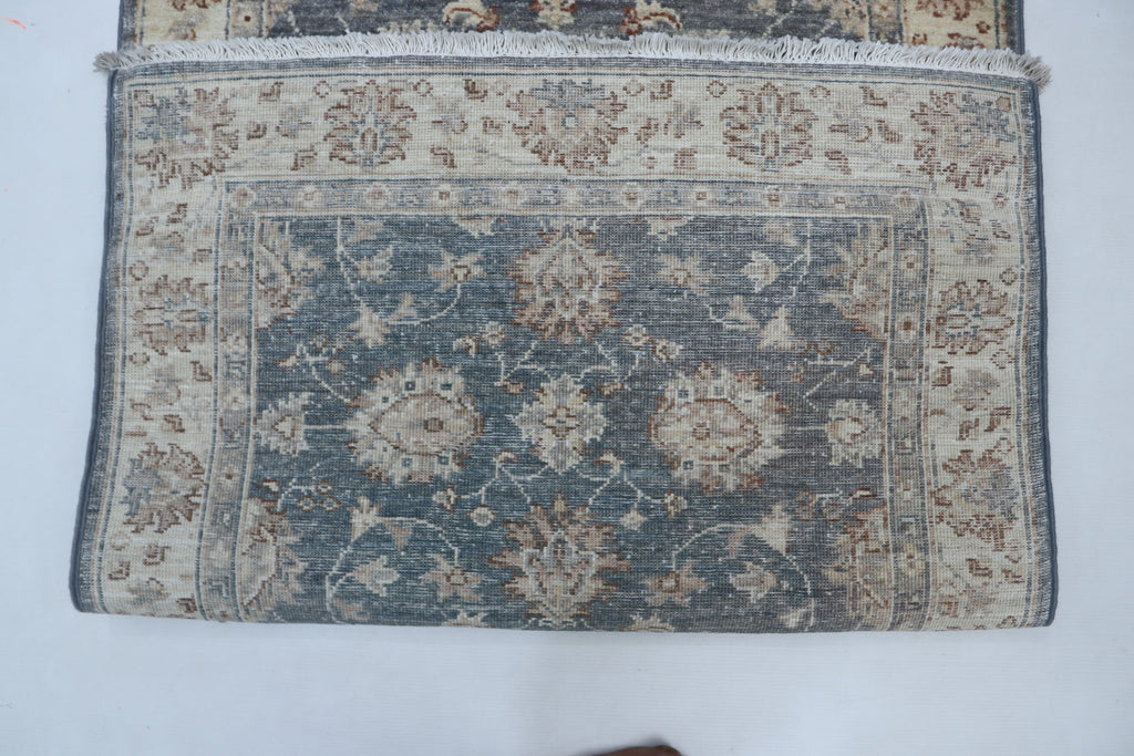 3x8 Beige & Gray Chobi Runner Rug | Handmade Wool & Cotton Floral Rug | Luxury Chobi Rug
