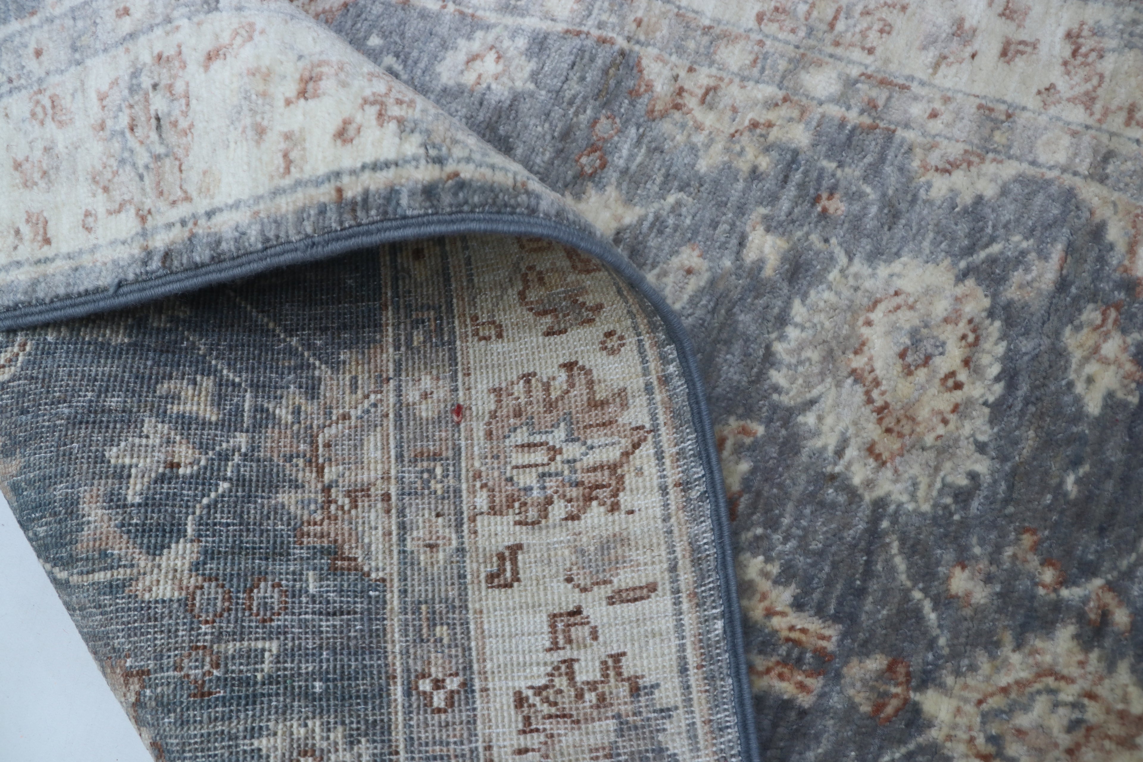 3x8 Beige & Gray Chobi Runner Rug | Handmade Wool & Cotton Floral Rug | Luxury Chobi Rug