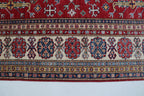 5x8 Beige & Red Super Kazak Area Rug | Handmade Wool & Cotton Geometric Rug