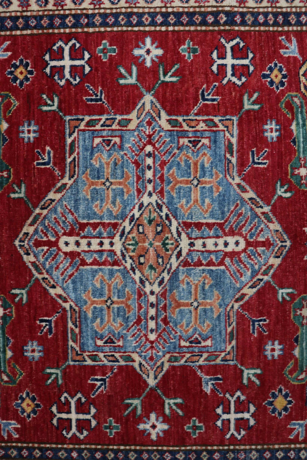5x8 Beige & Red Super Kazak Area Rug | Handmade Wool & Cotton Geometric Rug