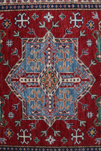 5x8 Beige & Red Super Kazak Area Rug | Handmade Wool & Cotton Geometric Rug