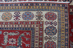 5x8 Beige & Red Super Kazak Area Rug | Handmade Wool & Cotton Geometric Rug