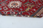 5x8 Beige & Red Super Kazak Area Rug | Handmade Wool & Cotton Geometric Rug