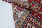 5x8 Beige & Red Super Kazak Area Rug | Handmade Wool & Cotton Geometric Rug