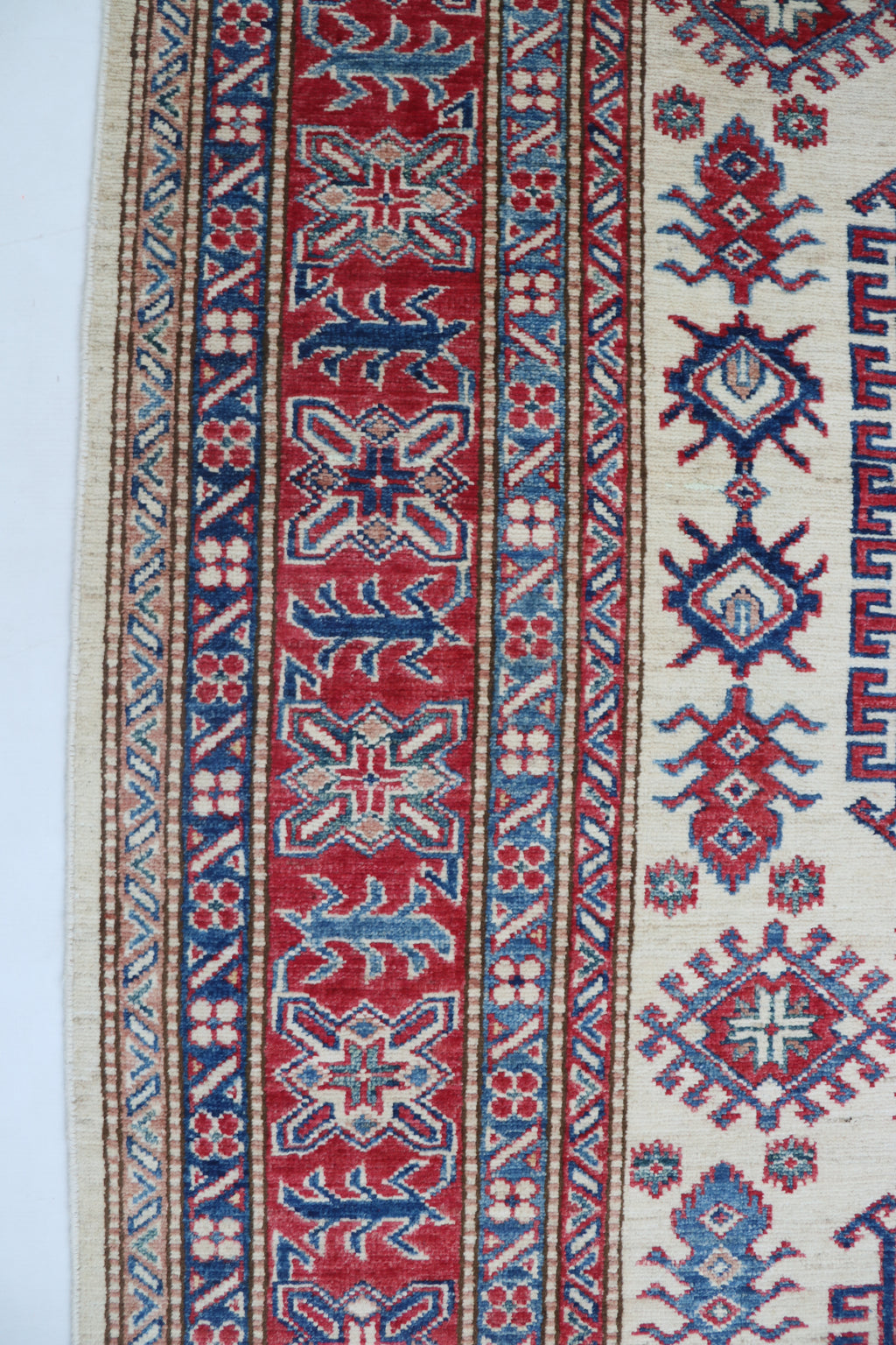 5x8 Beige & Red Super Kazak Geometric Handmade Cotton & Wool Rug | Premium Luxury Area Rug