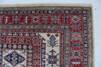 5x8 Beige & Red Super Kazak Geometric Handmade Cotton & Wool Rug | Premium Luxury Area Rug