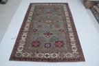 6x10 Beige & Gray Super Kazak Geometric Handmade Cotton & Wool Rug | Premium Luxury Area Rug