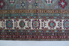 6x10 Beige & Gray Super Kazak Geometric Handmade Cotton & Wool Rug | Premium Luxury Area Rug