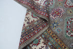 6x10 Beige & Gray Super Kazak Geometric Handmade Cotton & Wool Rug | Premium Luxury Area Rug