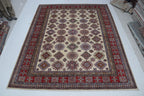 8x10Red & Beige Super Kazak Geometric Handmade Cotton & Wool Rug | Premium Luxury Area Rug
