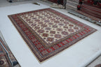 8x10Red & Beige Super Kazak Geometric Handmade Cotton & Wool Rug | Premium Luxury Area Rug