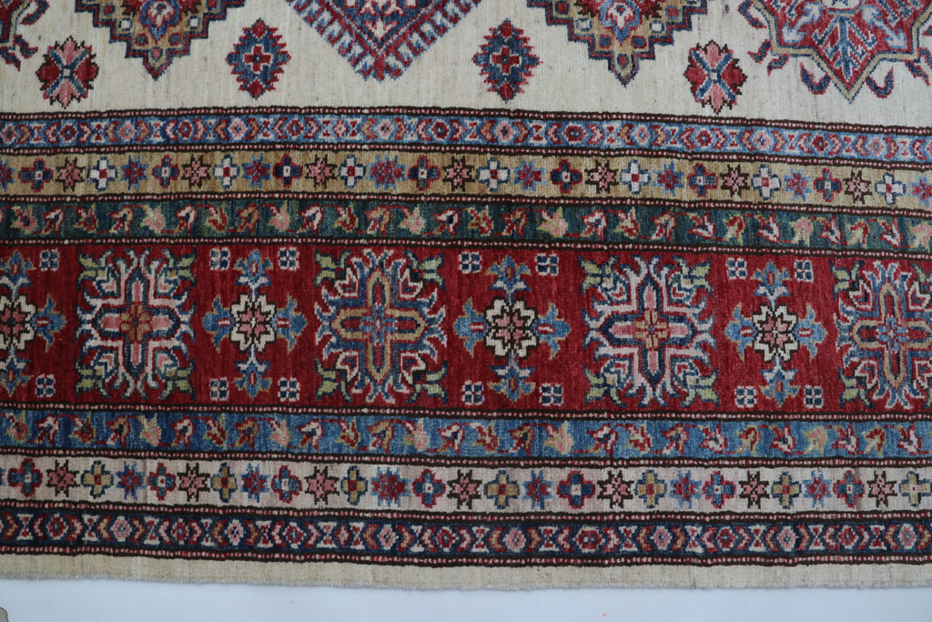 8x10Red & Beige Super Kazak Geometric Handmade Cotton & Wool Rug | Premium Luxury Area Rug