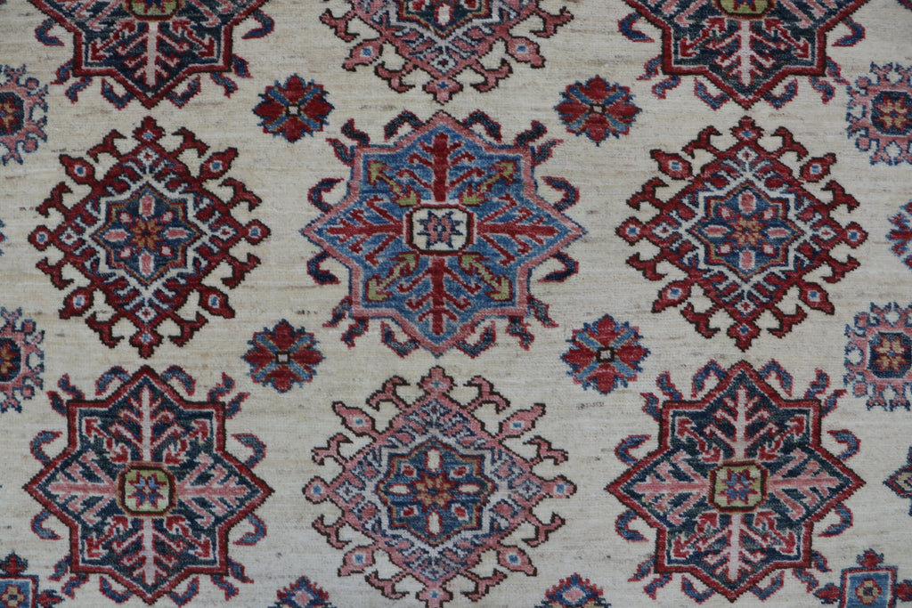 8x10Red & Beige Super Kazak Geometric Handmade Cotton & Wool Rug | Premium Luxury Area Rug