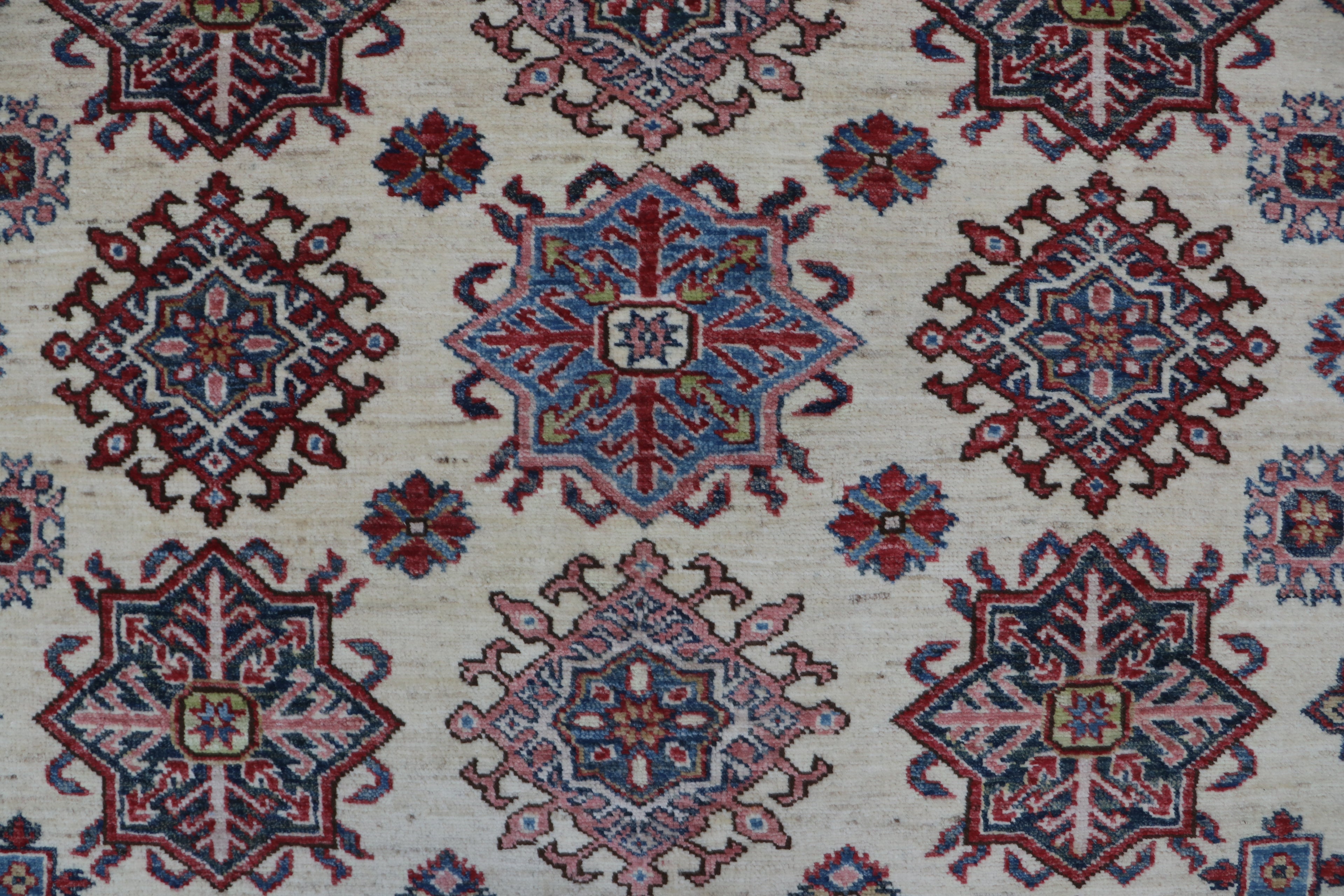 8x10Red & Beige Super Kazak Geometric Handmade Cotton & Wool Rug | Premium Luxury Area Rug
