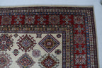 8x10Red & Beige Super Kazak Geometric Handmade Cotton & Wool Rug | Premium Luxury Area Rug