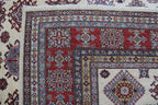 8x10Red & Beige Super Kazak Geometric Handmade Cotton & Wool Rug | Premium Luxury Area Rug
