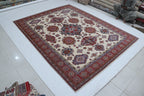 8x10Beige & Red Super Kazak Geometric Handmade Cotton & Wool Rug | Premium Luxury Area Rug