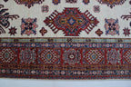 8x10Beige & Red Super Kazak Geometric Handmade Cotton & Wool Rug | Premium Luxury Area Rug
