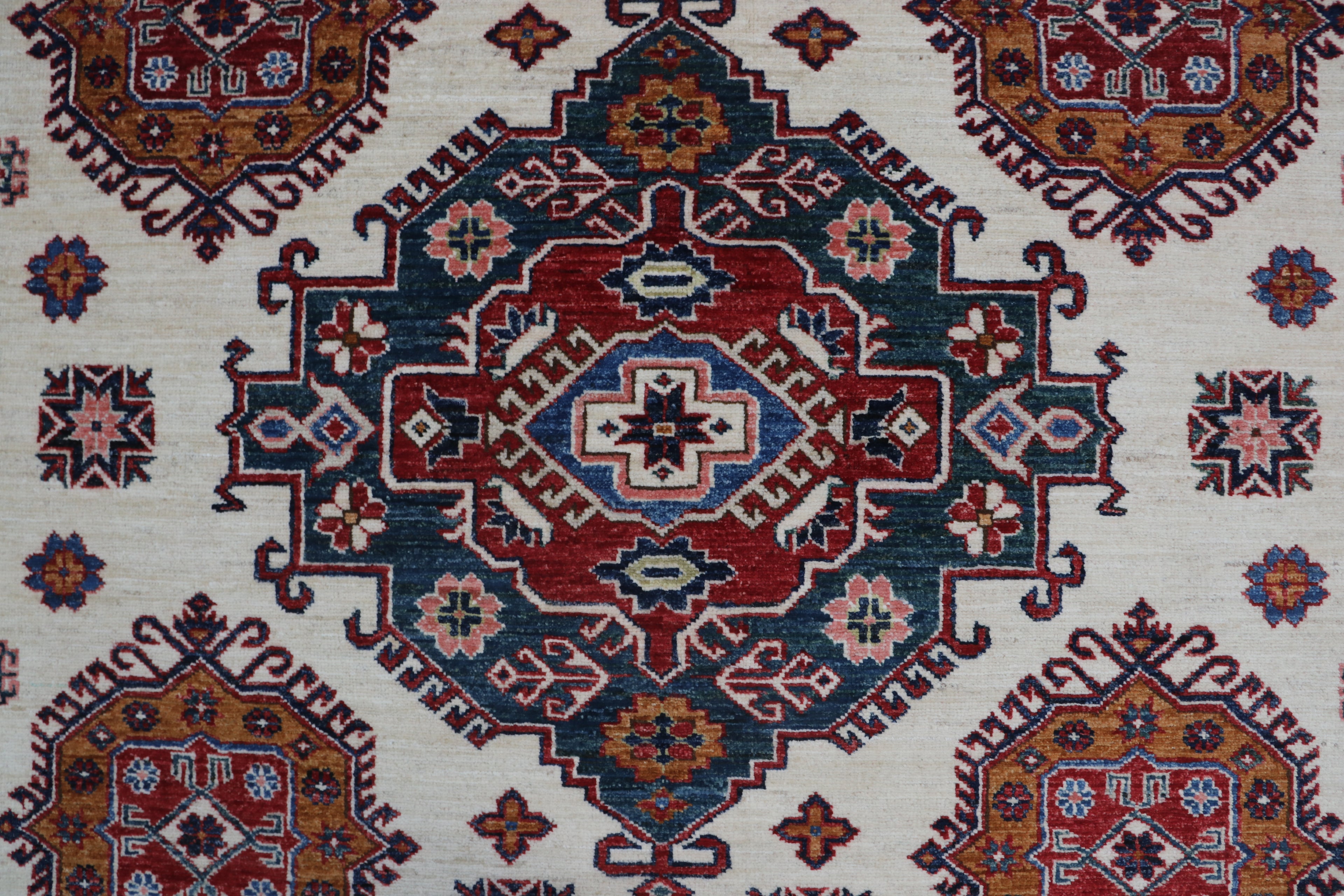 8x10Beige & Red Super Kazak Geometric Handmade Cotton & Wool Rug | Premium Luxury Area Rug