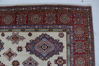 8x10Beige & Red Super Kazak Geometric Handmade Cotton & Wool Rug | Premium Luxury Area Rug