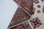 8x10Beige & Red Super Kazak Geometric Handmade Cotton & Wool Rug | Premium Luxury Area Rug