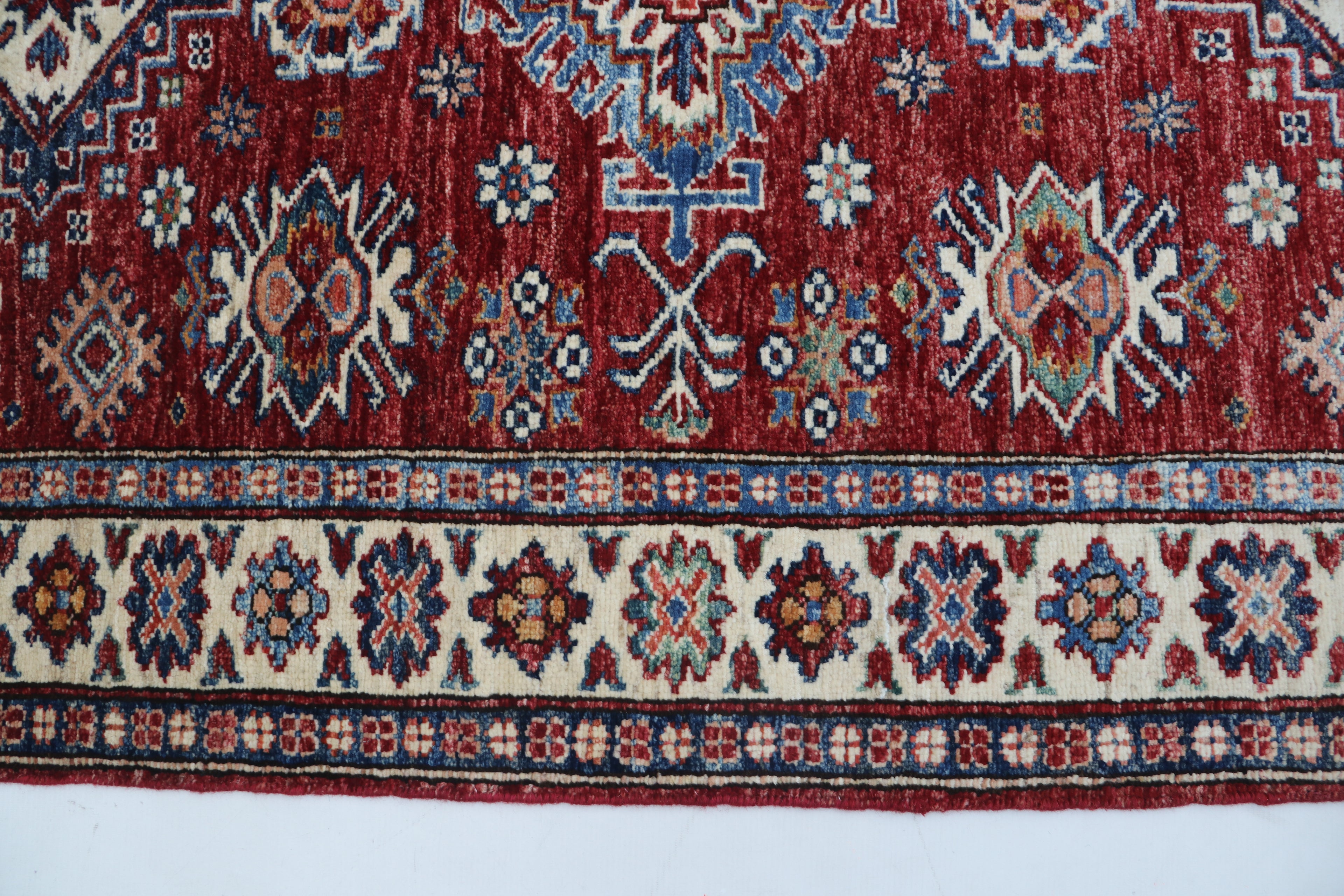 3x5 Super Kazak Geometric Area Rug | Handmade Cotton & Wool Rug | Vegetable Dyed