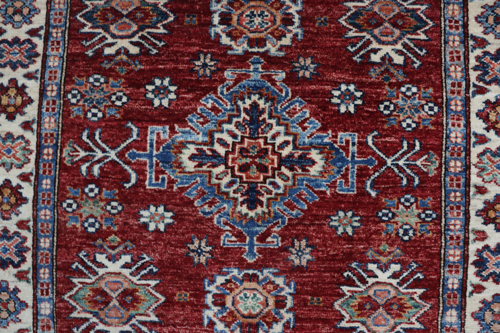 3x5 Super Kazak Geometric Area Rug | Handmade Cotton & Wool Rug | Vegetable Dyed