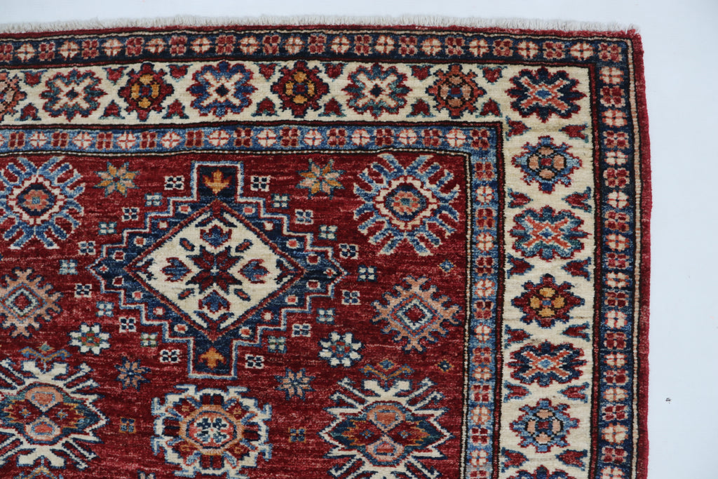 3x5 Super Kazak Geometric Area Rug | Handmade Cotton & Wool Rug | Vegetable Dyed