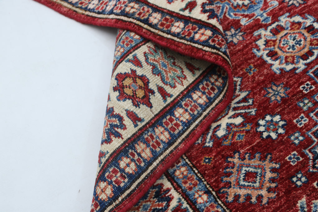 3x5 Super Kazak Geometric Area Rug | Handmade Cotton & Wool Rug | Vegetable Dyed