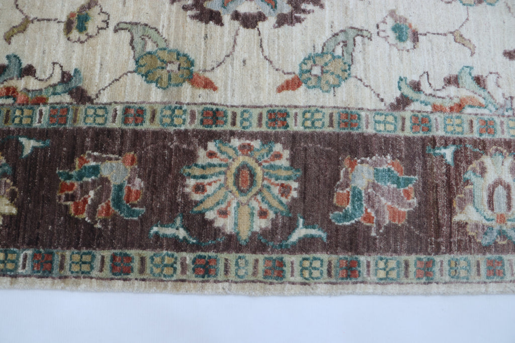 5x8 Beige & Brown Chobi Area Rug | Handmade Wool & Cotton Floral Rug | Luxury Chobi Rug