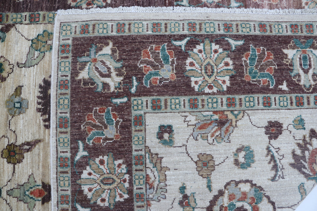5x8 Beige & Brown Chobi Area Rug | Handmade Wool & Cotton Floral Rug | Luxury Chobi Rug