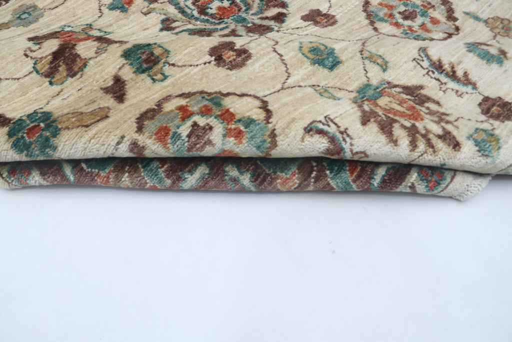 5x8 Beige & Brown Chobi Area Rug | Handmade Wool & Cotton Floral Rug | Luxury Chobi Rug