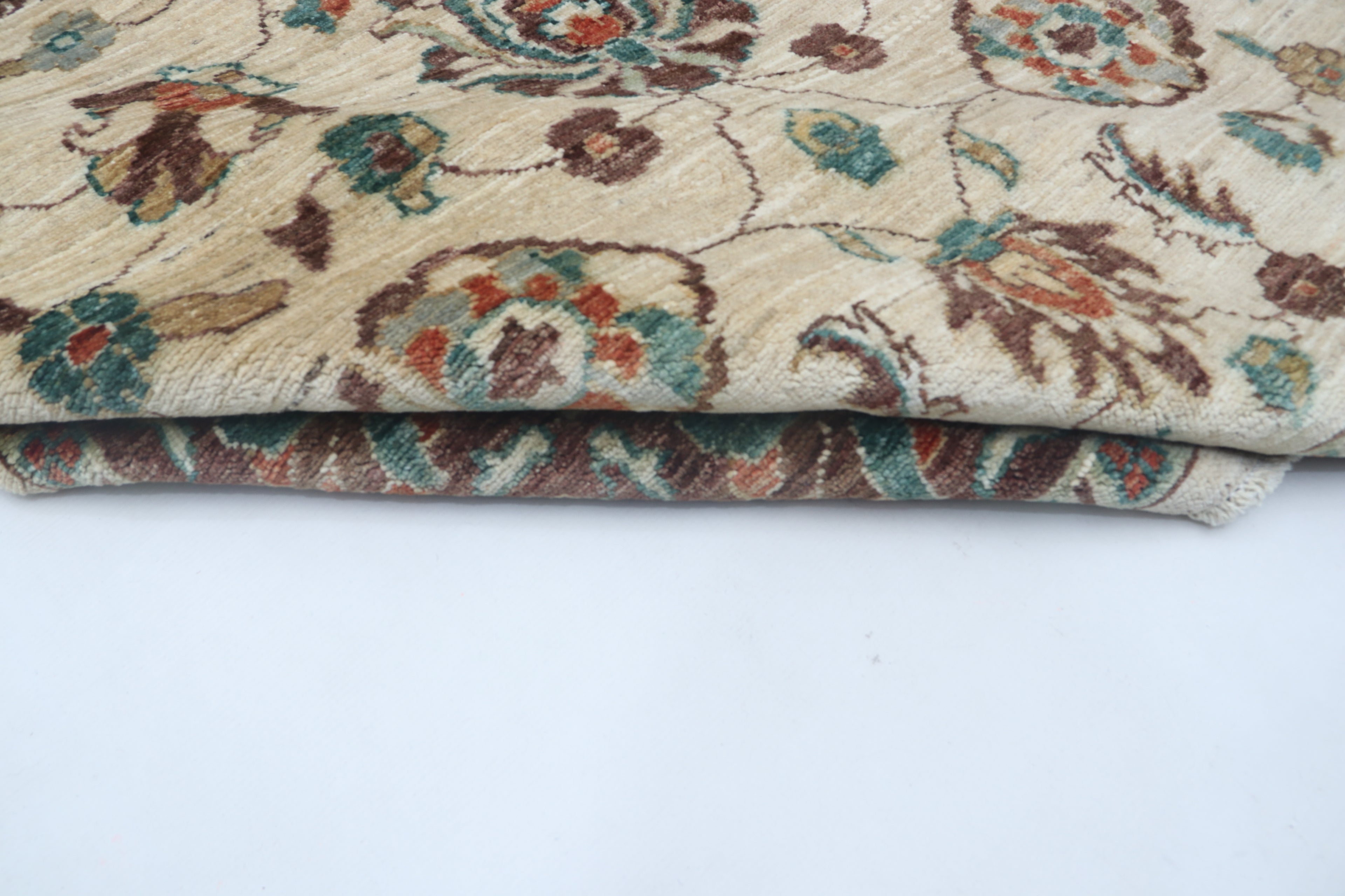 5x8 Beige & Brown Chobi Area Rug | Handmade Wool & Cotton Floral Rug | Luxury Chobi Rug