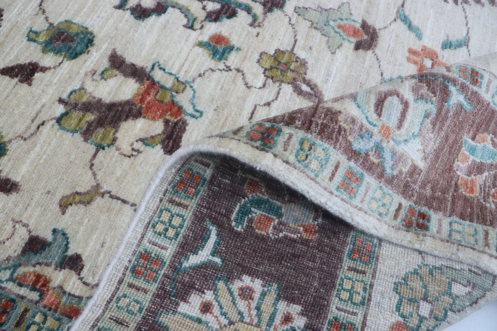 5x8 Beige & Brown Chobi Area Rug | Handmade Wool & Cotton Floral Rug | Luxury Chobi Rug
