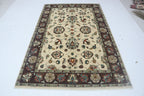 5x8 Beige & Brown Chobi Area Rug | Handmade Wool & Cotton Floral Rug | Vegetable Dyed
