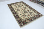 5x8 Beige & Brown Chobi Area Rug | Handmade Wool & Cotton Floral Rug | Vegetable Dyed