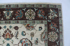 5x8 Beige & Brown Chobi Area Rug | Handmade Wool & Cotton Floral Rug | Vegetable Dyed