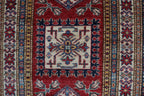 3x8 Beige & Red Super Kazak Geometric Handmade Cotton & Wool Runner Rug | Premium Luxury Runner Rug
