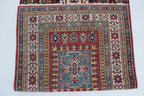 3x8 Beige & Red Super Kazak Geometric Handmade Cotton & Wool Runner Rug | Premium Luxury Runner Rug
