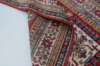 3x8 Beige & Red Super Kazak Geometric Handmade Cotton & Wool Runner Rug | Premium Luxury Runner Rug