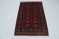 Red Mori Bokhara handmade geometric cotton and wool rug
