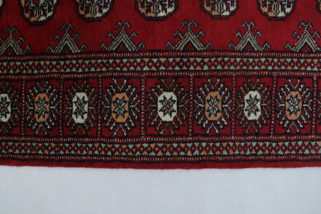 3x5 Red Mori Bokhara Geometric Handmade Cotton & Wool Rug | Premium Luxury Area Rug