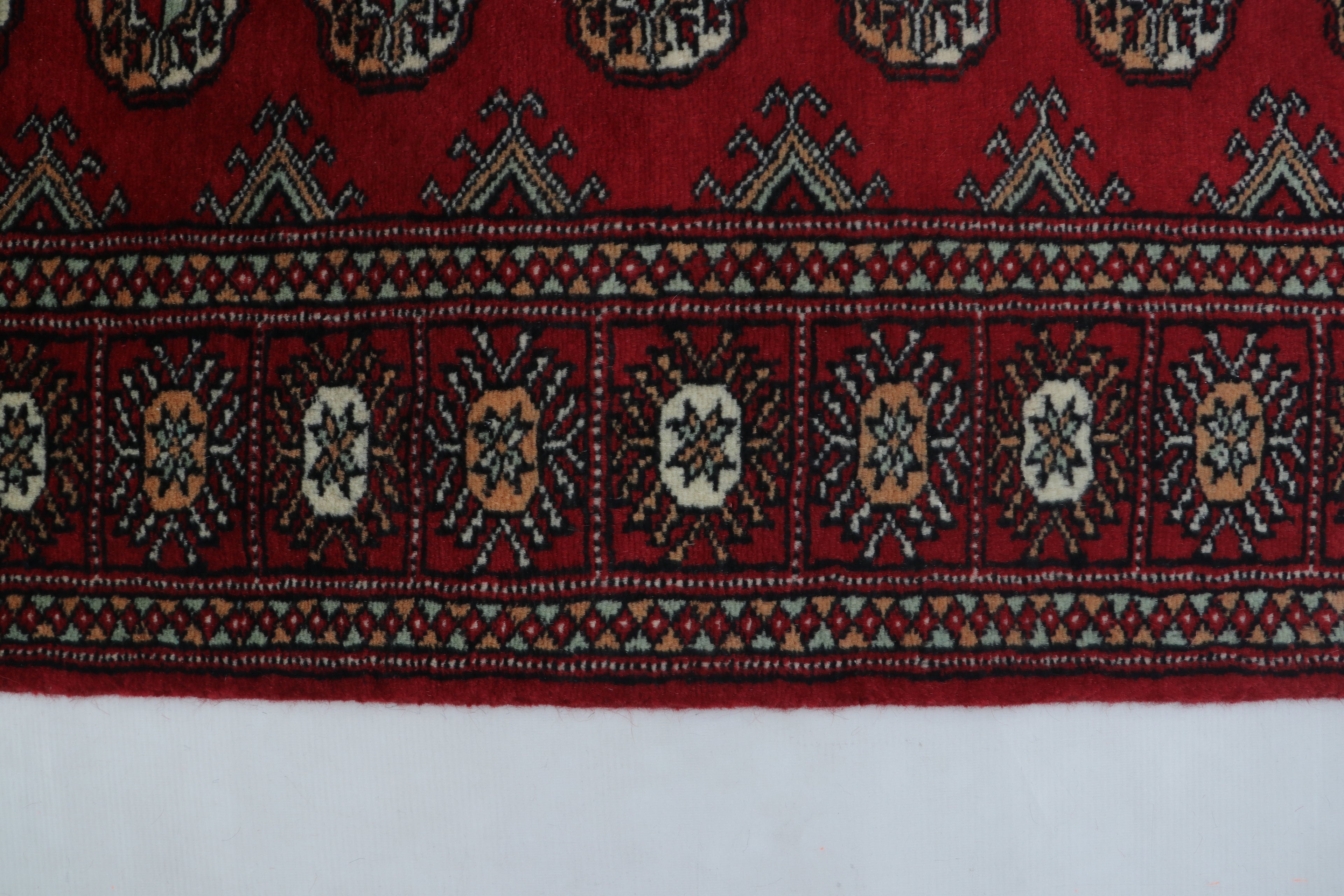 3x5 Red Mori Bokhara Geometric Handmade Cotton & Wool Rug | Premium Luxury Area Rug