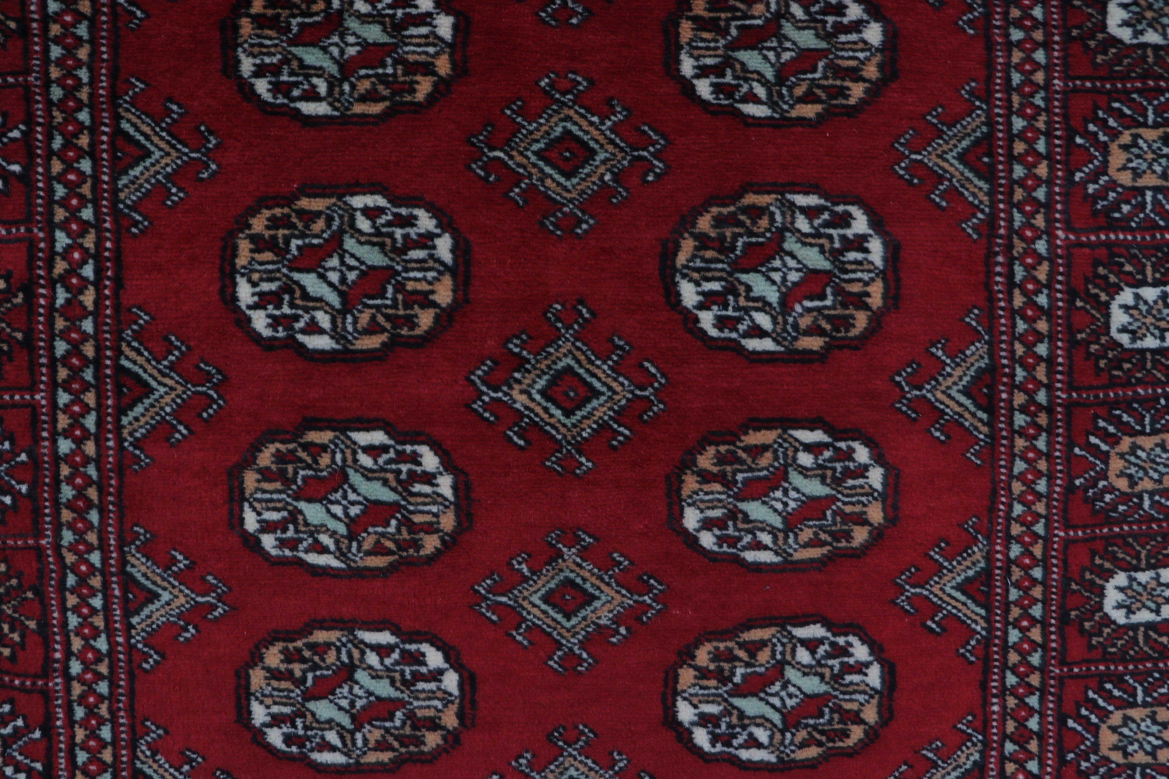 3x5 Red Mori Bokhara Geometric Handmade Cotton & Wool Rug | Premium Luxury Area Rug