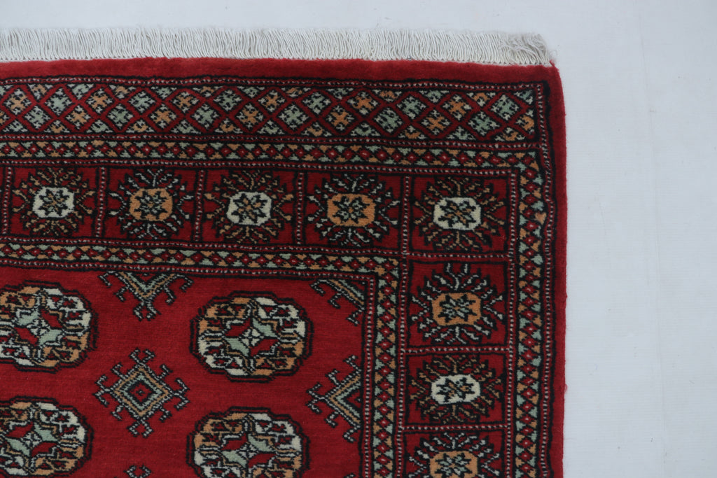 3x5 Red Mori Bokhara Geometric Handmade Cotton & Wool Rug | Premium Luxury Area Rug